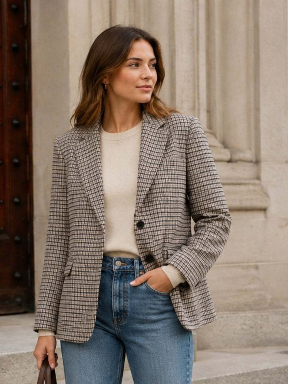 Classic Academia Houndstooth Plaid Blazer | Preppy Tailored Jacket M/L